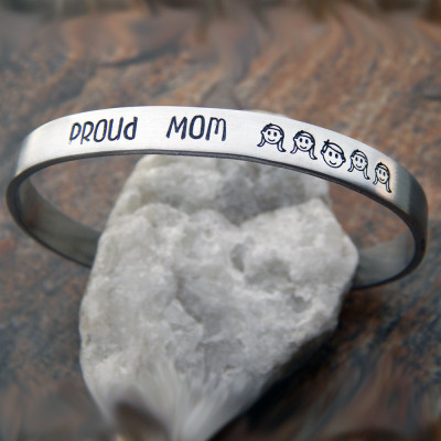 Personalised Mothers Day Gift Bracelet - Christmas Hand Stamped Gift for Mom - Custom Proud Moms Jewellery