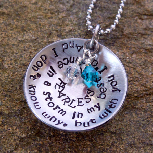 Personalised Quote Necklace with Birthstones: Customised Anniversary Gift for Her, Birthday Gift, Christmas Present