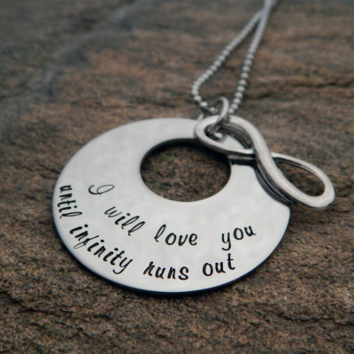 Personalised Infinity Necklace with Quote - Hand Stamped Jewellery - Birthday or Anniversary Gift for Her