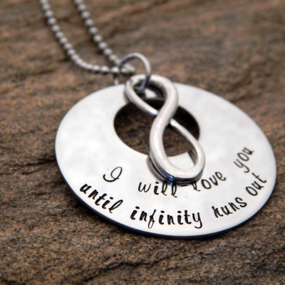 Personalised Infinity Necklace with Quote - Hand Stamped Jewellery - Birthday or Anniversary Gift for Her