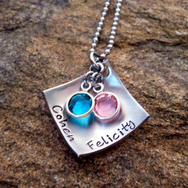 Personalised Sterling Silver Mother's Necklace with Birthstones - Hand Stamped Jewellery - Christmas Gift for Mom