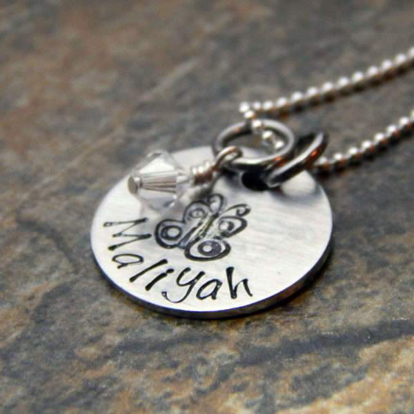 Custom Engraved Sterling Silver Butterfly Name Necklace for Mom and Mum