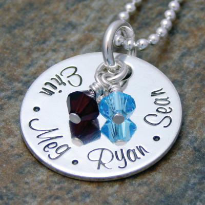 Personalised Sterling Silver Customised Necklace - Unique Christmas Jewellery Gift for Mom - Birthstone Necklace with Kids' Names - Perfect Birthday Present for Her