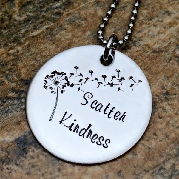 Inspirational Hand Stamped Dandelion Necklace - Perfect Birthday Gift for Her - Spread Kindness