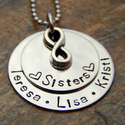 Personalised Infinity Necklace for Sisters - Hand Stamped Birthday Gift for Her