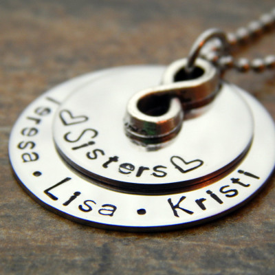 Personalised Infinity Necklace for Sisters - Hand Stamped Birthday Gift for Her