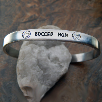 Christmas Gift for Mom - Custom Hand Stamped Soccer Mom Cuff Bracelet - Sports Mom Gift