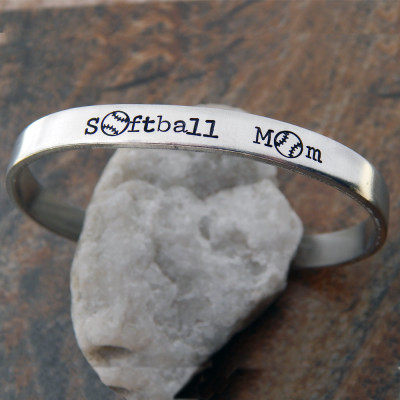Personalised Softball Mom Cuff Bracelet - Christmas Gift for Mom - Custom Hand Stamped Gift for Her - Sports Jewellery for Softball Moms