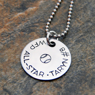 Personalised Softball Necklace Hand Stamped Pendant Custom Jewellery - Perfect Birthday Gift for Her, Softball Mom Gift