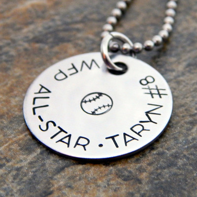 Softball Necklace - Personalized Jewelry - Hand Stamped Pendant - Custom Jewelry - Softball Player Mom Gift - Birthday Gift for Her
