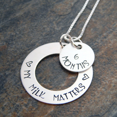 “Sterling Silver My Milk Matters Breastfeeding Milestone Necklace - Hand Stamped Encouragement”