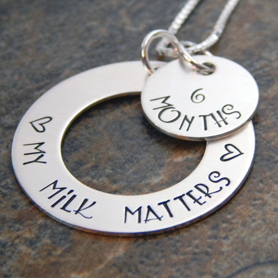 “Sterling Silver My Milk Matters Breastfeeding Milestone Necklace - Hand Stamped Encouragement”