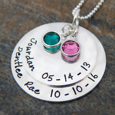 Personalised Sterling Silver Mother's Christmas Necklace with Kids Names & Birthstones - Best Gift for Mom