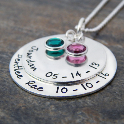 Personalised Sterling Silver Mother's Christmas Necklace with Kids Names & Birthstones - Best Gift for Mom