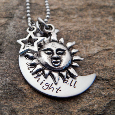 Personalised Hand Stamped Mother's Necklace - Sun, Moon, and Star Jewellery - Birthday or Christmas Gift for Mom
