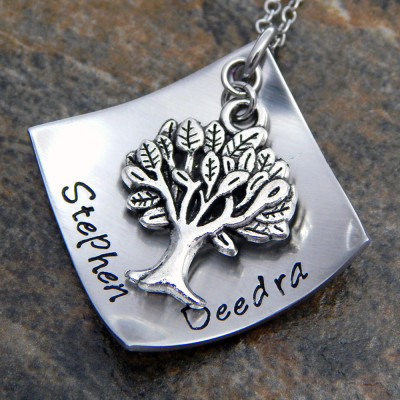 Personalised Tree of Life Necklace Hand Stamped Jewellery - Christmas Gift for Her, Birthday Gift for Mom, Name Necklace