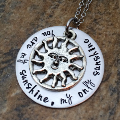 Hand Stamped "You Are My Sunshine" Lyric Charm Pendant Necklace - Birthday & Graduation Gift for Her