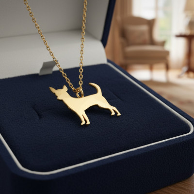 18K Gold Chihuahua Name Necklace - Tiny Dog Charm - Rose or Gold Plated
