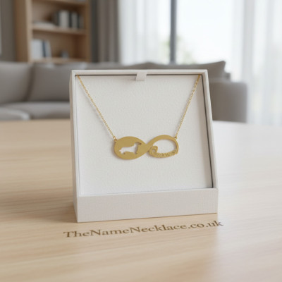 18k Gold Personalised Infinity Long Haired Dachshund Name Necklace