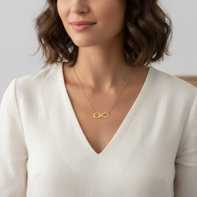 18K Gold Personalised Infinity Shetland Sheepdog Name Necklace