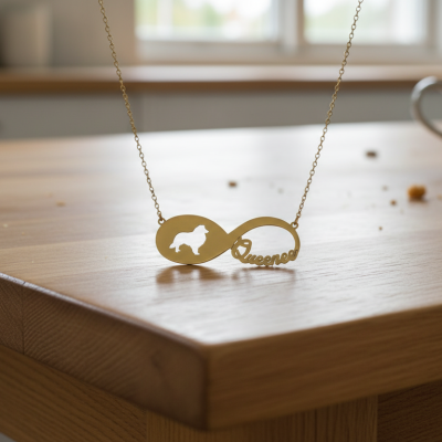 18K Gold Personalised Infinity Shetland Sheepdog Name Necklace
