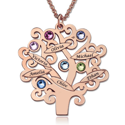 Personalised Sterling Silver Family Tree Necklace with Birthstones Gift