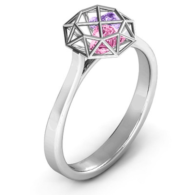 Custom Diamond Cage Heart Stone Ring