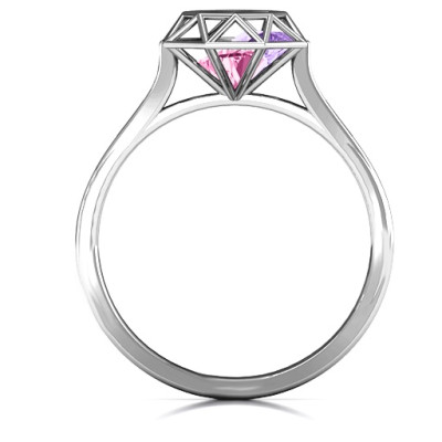 Custom Diamond Cage Heart Stone Ring