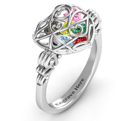 Sterling Silver Caged Hearts Ring with Butterfly Wings Band