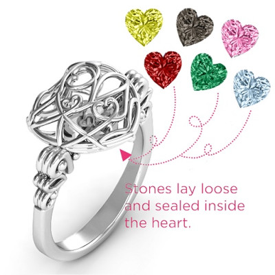 Sterling Silver Caged Hearts Ring with Butterfly Wings Band
