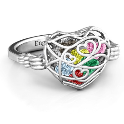 Encased in Love Caged Hearts Ring with Butterfly Wings Band - By The Name Necklace;
