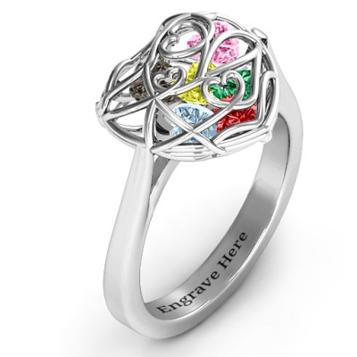 Sterling Silver Caged Hearts Engagement Ring with Fishtail Band