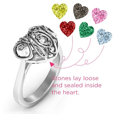 Cursive Mom Heart Cage Ring with Ski Tip Band