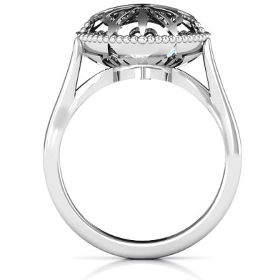 Stunning Butterfly Caged Hearts Ring with Sleek Ski Tip Band