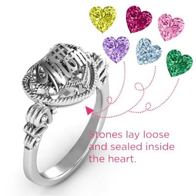 #1 Mom Caged Hearts Ring with Butterfly Wings Band - By The Name Necklace;
