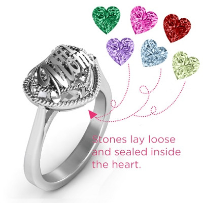#1 Mom Caged Hearts Ring with Ski Tip Band - By The Name Necklace;