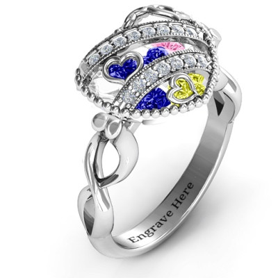 Sparkling Hearts and Infinity Band Ring in Caged Design