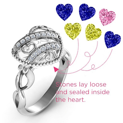 Sparkling Diamond Caged Hearts With Infinity Band Ring