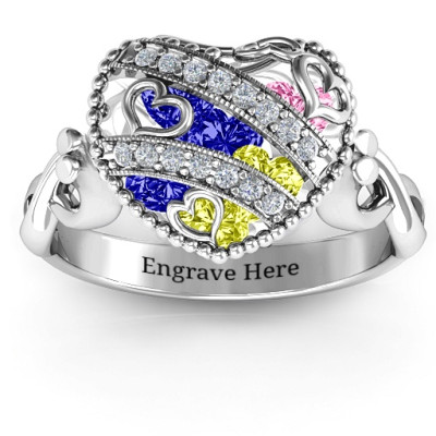 Sparkling Hearts Caged Hearts Ring with Infinity Band - By The Name Necklace;