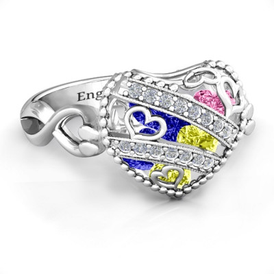 Sparkling Diamond Caged Hearts With Infinity Band Ring
