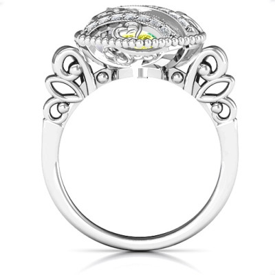 Stylish Diamonds in Heart Cage Ring with Butterfly Wing Accent Band