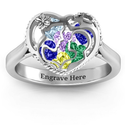 Mother and Child Caged Hearts Ring with Ski Tip Band - By The Name Necklace;