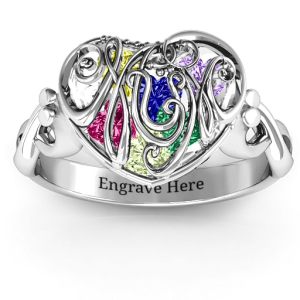 #1 Mom Caged Hearts Ring with Infinity Band - By The Name Necklace;