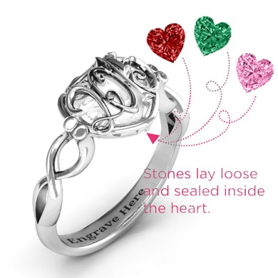 2015 Petite Caged Hearts Ring with Infinity Band - By The Name Necklace;