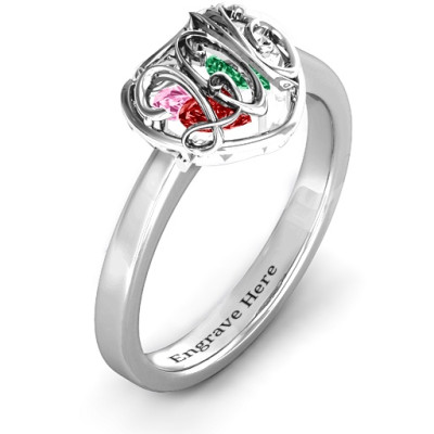 2016 Petite Caged Hearts Ring with Classic Band - By The Name Necklace;