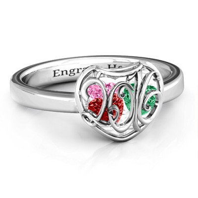 2016 Petite Caged Hearts Ring with Classic with Engravings Band With My Engraved