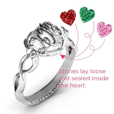 Petite Silver Caged Hearts Infinity Ring