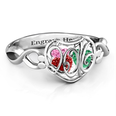 2016 Petite Caged Hearts Ring with Infinity Band - By The Name Necklace;
