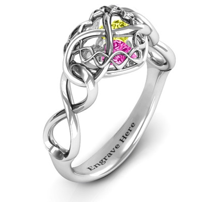 Caged Hearts Sterling Silver Ring for Eternal Love