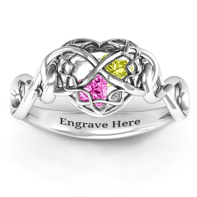 Caged Hearts Sterling Silver Ring for Eternal Love